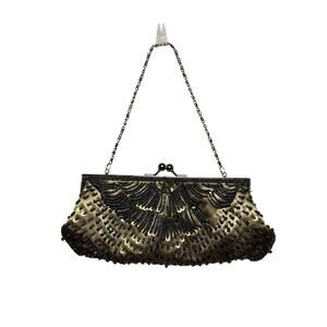 VTG Y2K Moni Couture Green Beaded Sequin Convertible Chain Clutch Evening Bag